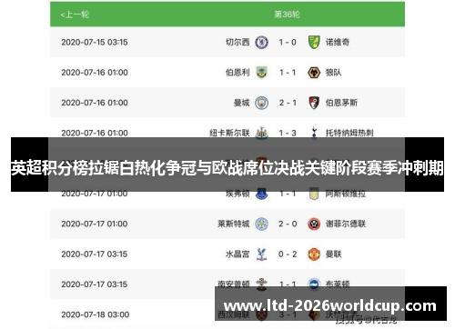 英超积分榜拉锯白热化争冠与欧战席位决战关键阶段赛季冲刺期